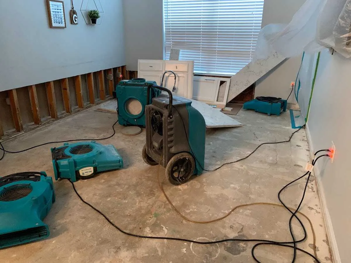 Dehumidifier in flood-cut room for Water Damage Restoration in Rye Brook